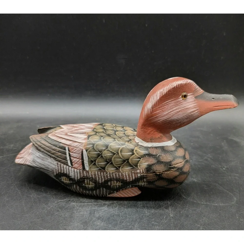 Vintage Hand Painted Wooden Duck Decoy Figurine Rustic Cabin Decor Waterfowl 8